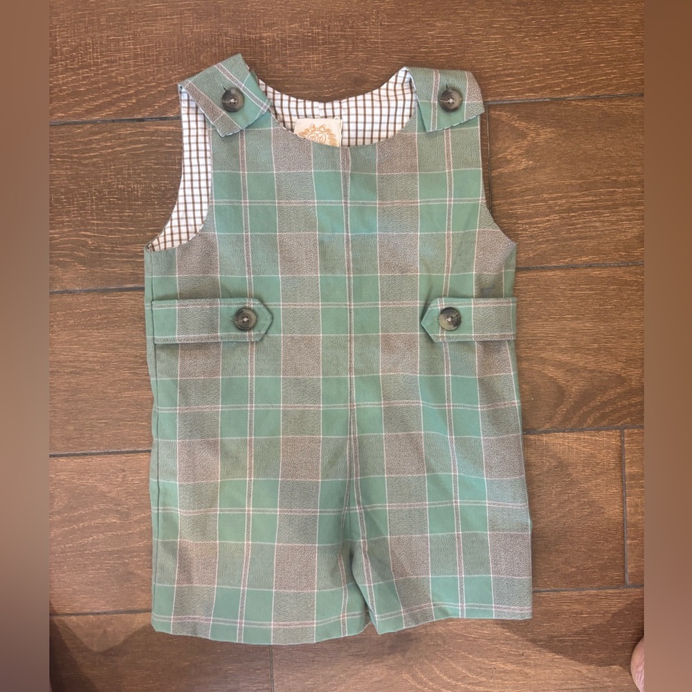 The Beaufort Bonnet Company Green and Gray Plaid Boys One-Piece